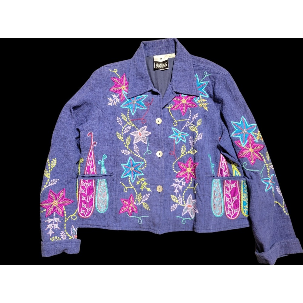 Vintage Artisan Yak Magik Beads Silk Embroyded Flower Jacket Blazer XL Extra...